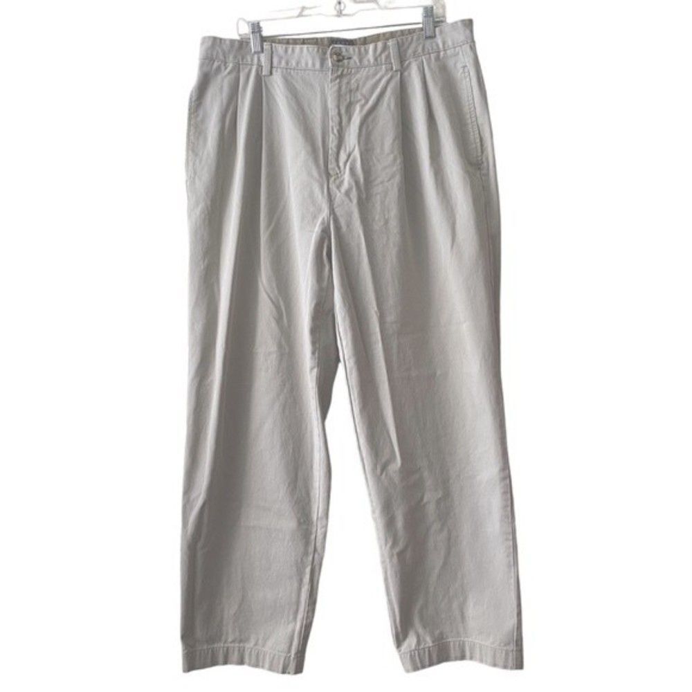 Tommy Hillfiger Vintage Pleated Chinos Casual Cotton Pants Beige Size 38X30